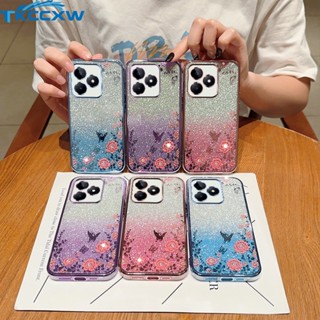 เคสโทรศัพท์มือถือ ไล่โทนสี ประดับเพชร ดอกไม้ สําหรับ Realme 5i 5s 6i 5 Pro C51 C53 C55 C33 C31 C35 C30 C30S C15 C17