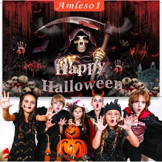 [Amleso1] แบนเนอร์ Happy Halloween พับได้ สําหรับถ่ายภาพฮาโลวีน ห้องครัว เทศกาล พร็อพประตูรั้ว