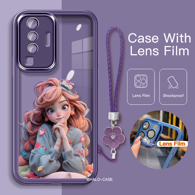 2in1 เคส Vivo V29 5G V27 Y78 Y36 V23 V23e โทรศัพท์มือถือแบบนิ่ม กันกระแทก ลายเด็กผู้หญิงน่ารัก พร้อมฟิล์มเลนส์ สําหรับ V27e V25Pro V20Pro T1 5G IQOOZ7 Y77