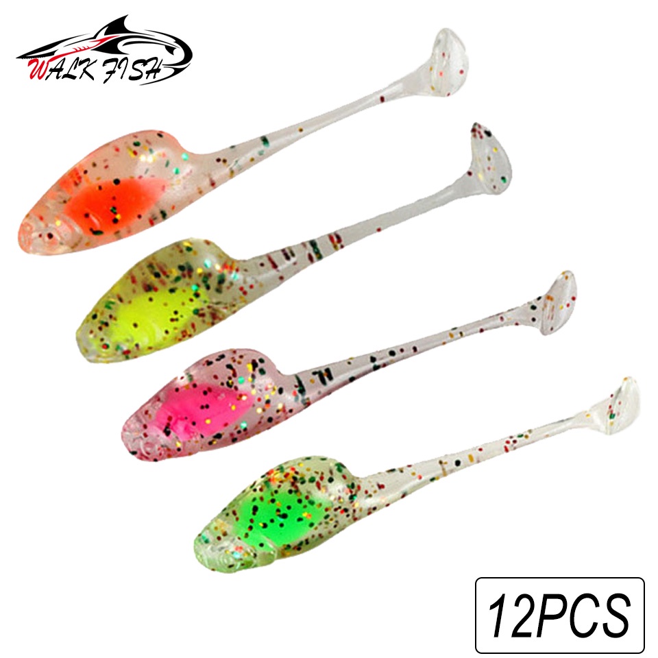 Walk FISH เหยื่อตกปลาซิลิโคน TPE รูปหนอน แบบนิ่ม 5 ซม. 1.3 กรัม สําหรับตกปลาเทราท์ ปลาเทราท์ 12 ชิ้น