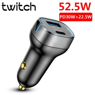 Twitch Total 52.5W อะแดปเตอร์ชาร์จโทรศัพท์มือถือ USB 22.5W QC3.0 PD30W แบบชาร์จเร็ว พร้อมไฟ LED สําหรับรถยนต์