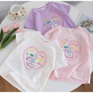 พร้อมส่ง เสื้อยืดคอกลม แขนสั้น พิมพ์ลายกระต่ายน่ารัก ทรงหลวม ระบายอากาศ หลากสี แฟชั่นฤดูร้อน สไตล์เกาหลี สําหรับเด็กผู้หญิง