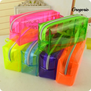 Gregoriomw กระเป๋าดินสอ PVC สีพื้น ความจุขนาดใหญ่ เครื่องเขียน