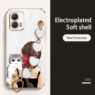 Ybd เคสโทรศัพท์มือถือ ประดับโบว์ ลายแมวน่ารัก พร้อมสายคล้อง หรูหรา สําหรับ Motorola Moto G53 G73 G13 G23 G32 G72