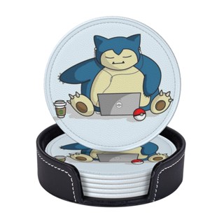 Snorlax ที่รองแก้ว แบบหนัง พร้อมที่จับ ป้องกันรอยขีดข่วน และความเสียหาย สําหรับเฟอร์นิเจอร์ 6 ชิ้น