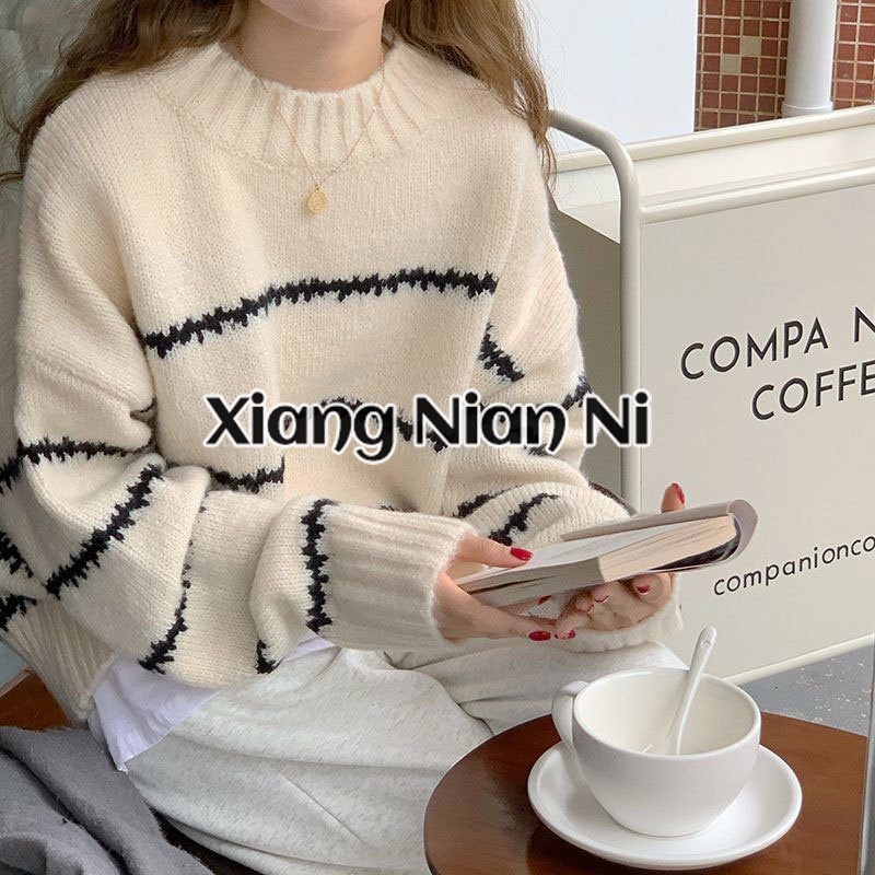 Xiang Nian Ni เสื้อถัก คอเต่า แขนยาว แบบสวมหัว ลายทาง แฟชั่นสําหรับผู้หญิง 2022