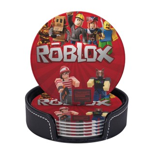 Robloxs ที่รองแก้ว แบบหนัง พร้อมที่จับ ป้องกันรอยขีดข่วน และความเสียหาย สําหรับเฟอร์นิเจอร์ 6 ชิ้น