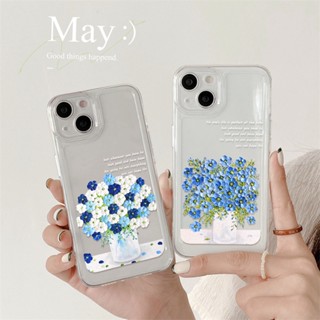 iPhone ที่เข้ากันได้ เคส iPhone 11 เคส iPhone 14 Pro Max เคส iPhone TPU หนา Soft Case ดอกไม้สีฟ้าใสกรณีอวกาศกันกระแทก