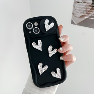 เคสซิลิโคนนิ่ม ลายหัวใจ 3D ป้องกันกล้อง สําหรับ iPhone 11 12 13 14 Pro Max 14pro 13Pro 12Pro