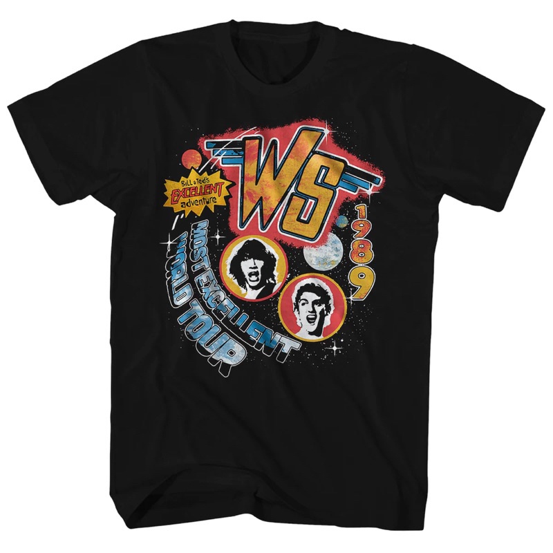 ความร้อน เสื้อยืด พิมพ์ลาย Bill and Ted-1989 World Tour สําหรับผู้ชาย