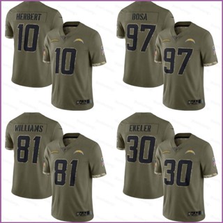 เสื้อยืดกีฬาแขนสั้น ลายทีม Ani 2022 NFL Los Angeles Jersey Bosa Ekeler Williams Herbert Salute To Service พลัสไซซ์