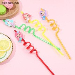 [bigdeals365] หลอดดูดน้ํา PVC ลายนางเงือกน่ารัก สไตล์ฮาวาย ใช้ซ้ําได้ สําหรับตกแต่งโต๊ะ ปาร์ตี้ 4 ชิ้น