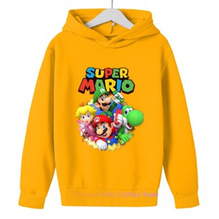 เสื้อกันหนาวแขนยาว มีฮู้ด ลาย Super Mario Bros แฟชั่นสําหรับเด็กผู้ชาย และเด็กผู้หญิง อายุ 3-12 ปี