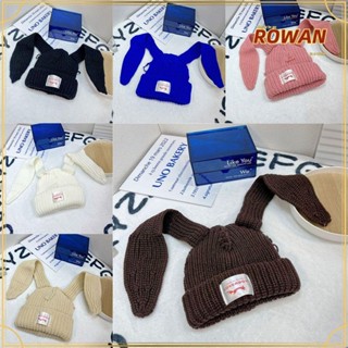 Rowans หมวกถักหูกระต่ายน่ารัก สีพื้น แฟชั่นฤดูใบไม้ร่วง ฤดูหนาว