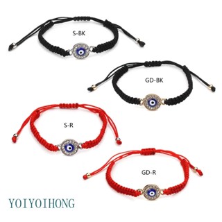 Yoioi สร้อยข้อมือ เชือกถัก จี้ตาชั่วร้าย ปรับได้ สีดํา สีแดง สําหรับผู้หญิง ผู้ชาย