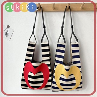 Sukiki กระเป๋าถือ ผ้าถัก แฮนด์เมด ลายทาง สําหรับผู้หญิง