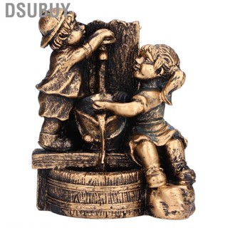 Dsubuy Little Boy Girl Playing Water Statue Standing Sculpture Resin Garden Ornament WP