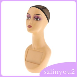 [szlinyou2] หัวหุ่นผู้หญิง พร้อมหมวกตาข่าย ความสูง 48 ซม. แบบพกพา สําหรับตั้งโชว์หมวกตัดผม