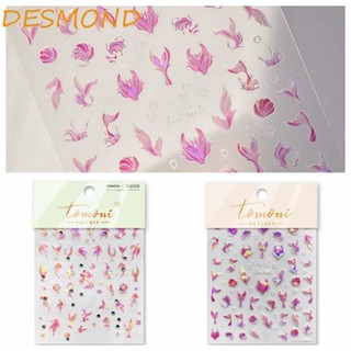 Desmond สติกเกอร์ตกแต่งเล็บ ลายการ์ตูนแมงกะพรุน หางนางเงือก ประดับเพชร สีชมพู DIY