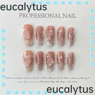 Eucalytus1 เล็บปลอม ไล่โทนสีชมพู พร้อมกล่องเครื่องมือ แฮนด์เมด ถอดออกได้ XS S M L 10 ชิ้น ต่อกล่อง