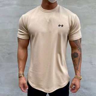 Muscle Fashion Brand American Slim Fit Muscle round Hem Short Sleeve Mens Cotton Summer Solid Color Training Slim Fit Sports T-shirt zd7E