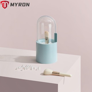 Myron กล่องเก็บแปรงแต่งหน้า หมุนได้ ประดับไข่มุก พร้อมฝาปิด สีโปร่งใส สําหรับแต่งหน้า