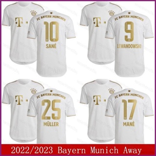 เสื้อกีฬาแขนสั้น ลายทีมฟุตบอล Lewandowski Muller Mane Sane NP2 2022-2023 Bayern München Away พลัสไซซ์ สําหรับผู้ชาย และผู้หญิง PN2