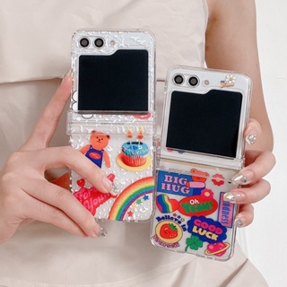 เคสโทรศัพท์มือถือแบบแข็ง กันกระแทก ลายการ์ตูนดอกไม้จิ๋วน่ารัก สําหรับ Samsung Galaxy Z Flip5 3in1 Z Flip 3 Flip 4 Oppo Find N2