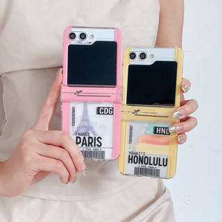 เคสโทรศัพท์มือถือแบบแข็ง กันกระแทก ลายตั๋วเครื่องบิน สําหรับ Samsung Galaxy Z Flip5 3in1 Z Flip 3 Flip 4 Oppo Find N2