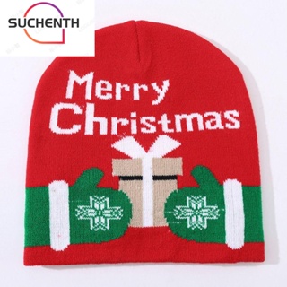 Suchenth หมวกบีนนี่ ผ้าถักอะคริลิค แบบหนา ลายคริสต์มาส กวางเอลก์น่ารัก ให้ความอบอุ่น สําหรับผู้หญิง