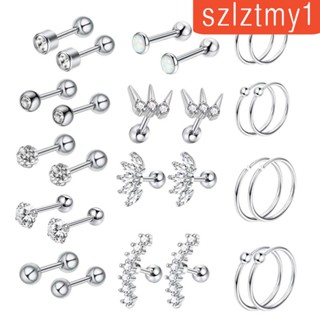 [szlztmy1] ต่างหูสตั๊ด สเตนเลส 16G CZ 8 มม. 6 มม. สําหรับของขวัญแฟนสาว ภรรยา 13 คู่