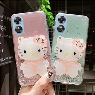 ใหม่ เคสโทรศัพท์มือถือแบบนิ่ม TPU ใส กันกระแทก ลายการ์ตูนเฮลโลคิตตี้ พร้อมกระจกแต่งหน้า ระยิบระยับ แฟชั่น สําหรับ Oppo A58 4G Oppo A78 NFC 4G 2023