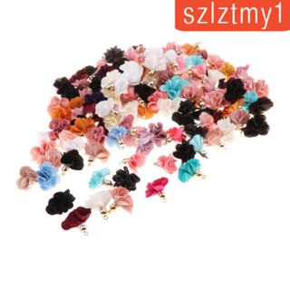 [szlztmy1] จี้พู่ผ้า ลายดอกไม้ คละสี 25 DIY 100 แพ็ก