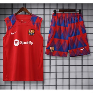 เสื้อกีฬาแขนสั้น ลายทีมฟุตบอล Barcelona 23 24 ชุดเหย้า สีแดง สําหรับผู้ใหญ่