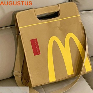 Augustus กระเป๋าถือ กระเป๋าสะพายไหล่ ผ้าแคนวาส ทรงโท้ท ลายตัวอักษร McDonalds สร้างสรรค์ เหมาะกับการพกพาช็อปปิ้ง