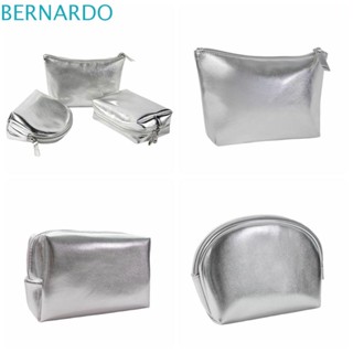 Bernardo กระเป๋าเครื่องสําอาง หนัง PU ทรงสี่เหลี่ยมผืนผ้า สีเงิน เรียบง่าย สําหรับผู้หญิง