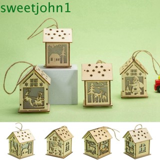 Sweetjohn บ้านหมู่บ้านไม้ มีไฟ LED เรืองแสง ขนาดเล็ก เครื่องประดับ สําหรับตกแต่งห้องโดยสาร คริสต์มาส