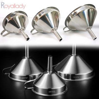 #ROYALLADY#Funnel ชุดกรวยจ่ายของเหลว น้ํามัน สเตนเลส สีเงิน พร้อมที่จับ