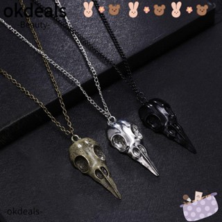 Okdeals สร้อยคอโซ่โลหะ จี้หัวกะโหลก และอีกา เครื่องประดับแฟชั่น สไตล์พังก์ ของขวัญฮาโลวีน 2 ชิ้น