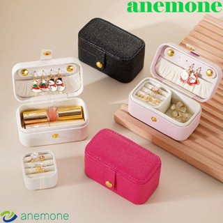 Anemone กล่องเก็บเครื่องประดับ สร้อยคอ แหวน หนัง PU แบบพกพา สีพื้น เรียบง่าย สําหรับผู้หญิง