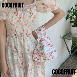 Cocofruit กระเป๋าถือ กระเป๋าใส่เหรียญ ผ้าฝ้าย แฮนด์เมด ความจุสูง ลายดอกไม้ แฟชั่นสําหรับเด็กผู้หญิง