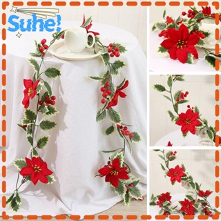 Suhe พวงมาลัยดอกไม้ประดิษฐ์ สีแดง สําหรับแขวนตกแต่งต้นคริสต์มาส