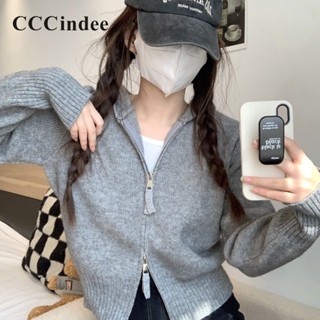 Cccindee เสื้อคาร์ดิแกนแขนยาว มีฮู้ด แต่งซิป สีพื้น เข้ากับทุกการแต่งกาย แฟชั่นสําหรับผู้หญิง 2023