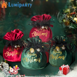 Lumiparty ถุงของขวัญ ผ้ากํามะหยี่ ลายคริสต์มาส พร้อมกระดิ่งไข่มุก แบบผูกเชือก สําหรับเก็บลูกอม คุกกี้ ของเล่น