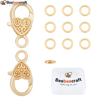 Beebeecraft ตะขอก้ามปู ชุบทอง 18K รูปหัวใจ สไตล์ทิเบต 20 ชิ้น พร้อมห่วงจั้มเปิด 40 ชิ้น สําหรับทําเครื่องประดับ สร้อยคอ สร้อยข้อมือ DIY 1 กล่อง