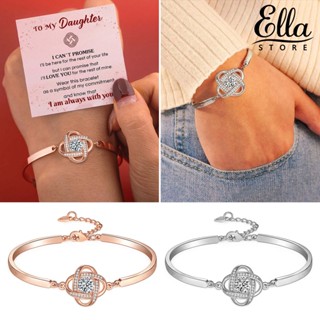 Ellastore123 กําไลข้อมือชุบไฟฟ้า ประดับพลอยเทียม รูปใบโคลเวอร์สี่แฉก ปรับขนาดได้ สําหรับผู้หญิง