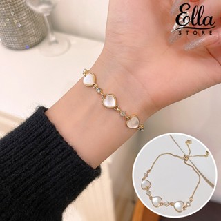 Ellastore123 สร้อยข้อมือ กําไลข้อมือ หินตาแมวเทียม สีทอง ปรับได้ เครื่องประดับแฟชั่น สําหรับผู้หญิง