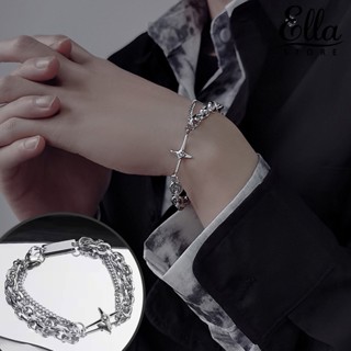 Ellastore123 สร้อยข้อมือโซ่ ชุบไฟฟ้า หลายชั้น ติดทนนาน ไม่ซีดจาง เครื่องประดับ