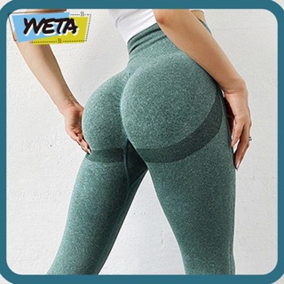 Yveta กางเกงเลกกิ้ง ผ้าไนล่อน เอวสูง ยืดหยุ่น ไร้รอยต่อ สีพื้น เหมาะกับการเล่นโยคะ แฟชั่นสําหรับสตรี