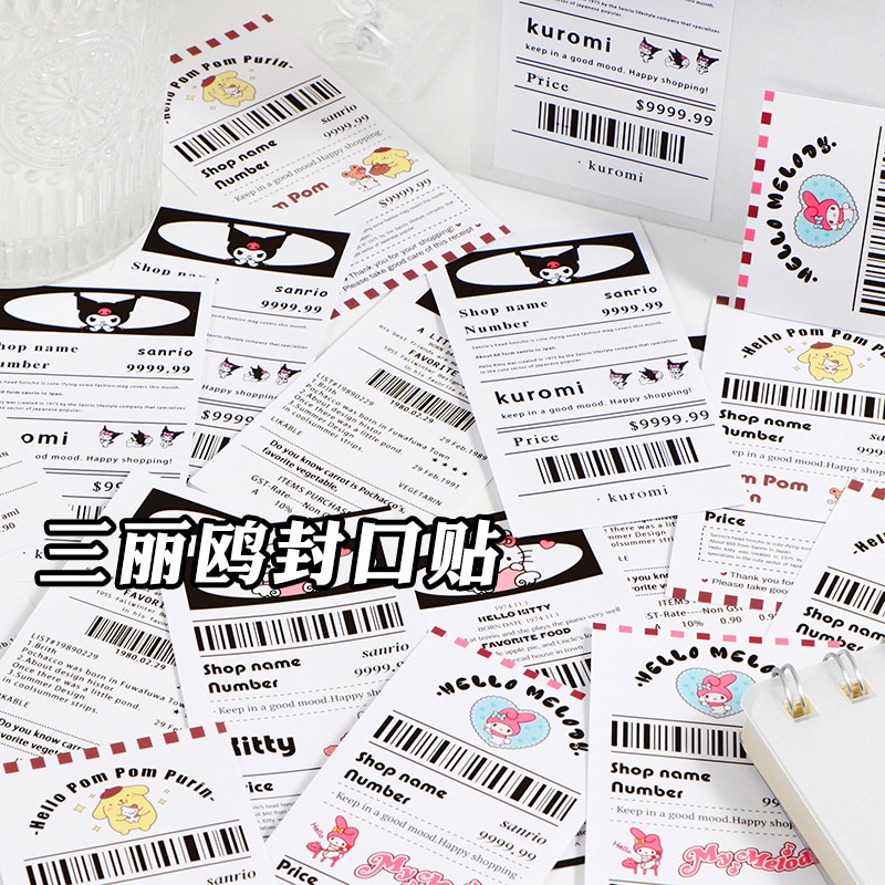Koo Ka Xiaohongshu สติกเกอร์ซีล ลายตั๋วอเมริกัน Sanrio น่ารัก DIY สําหรับติดตกแต่งสมุด ลิสต์ ช้อปปิ้ง